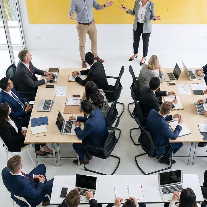 boardroom meeting trading team